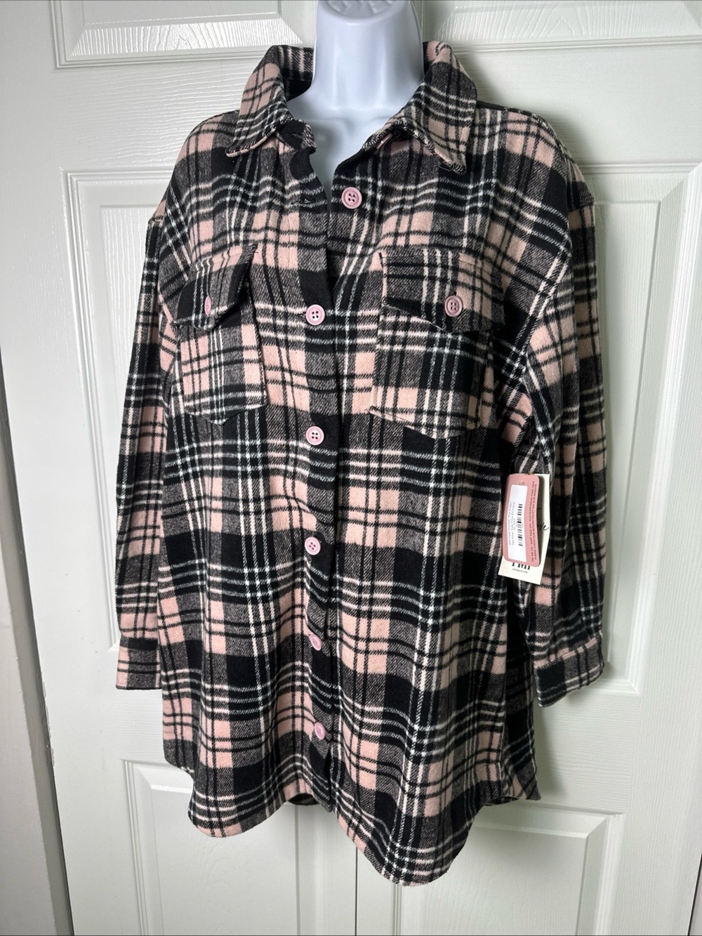 YMI Pink and Black Plaid Flannel Shacket